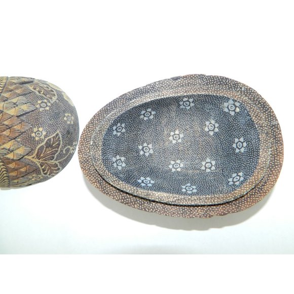 Poplier Batik Fabric Wood Mask Trinket Box Container Indonesian Eclectic - Picture 6 of 15